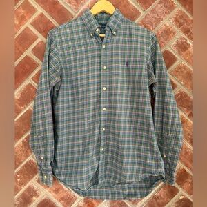 Ralph Lauren Blue Green Purple Plaid Button Down Long Sleeve Shirt Men's Size S